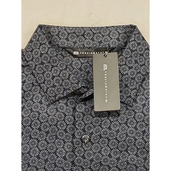 Travis Mathew NWT‎ Country Mile Long Sleeve Shirt Mens S Black Button-up Floral - Picture 2 of 9